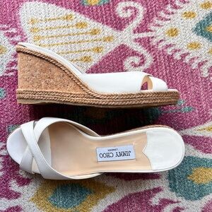 New Jimmy Choo white leather cork wedge sandals 38
